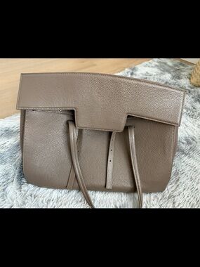 Taupe Leather Structured Tote Bag - Women's Shoulder Bag